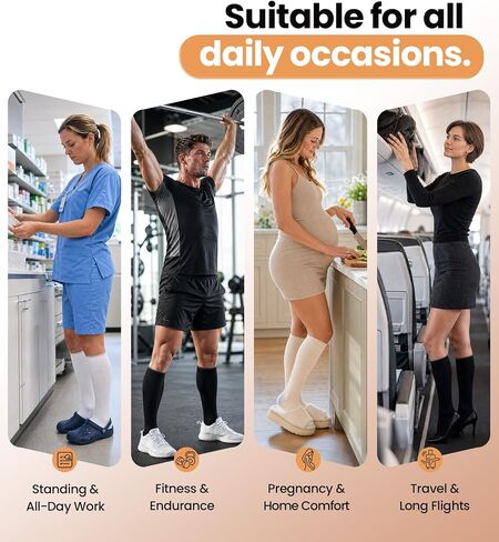 Benirap Breathable Compression Socks for Women Men, 20-30mmHg Knee High Circulation for Travel, Flying, Athletic, 2 pairs in Saudi Arabia