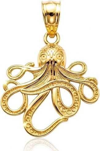 Gold Enchanting Octopus Charm - 10 Karat Solid Gold - Ocean Animal Pendnat - Octopus Jewelry in Kuwait