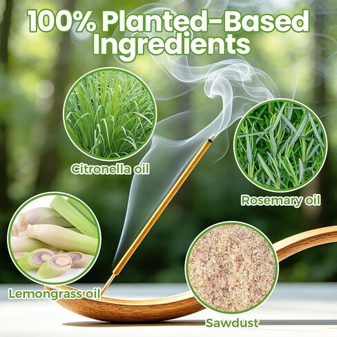 24 Pack Extra Large Mosquito Incense Sticks for Outdoor Patio Backyard Indoors Camping Travel Yoga, DEET Free Mosquito Repellent Sticks Safe for Kids Pets, Long-Lasting 2-Hour Burn Time in Saudi Arabia