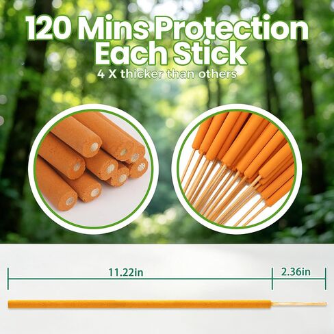 24 Pack Extra Large Mosquito Incense Sticks for Outdoor Patio Backyard Indoors Camping Travel Yoga, DEET Free Mosquito Repellent Sticks Safe for Kids Pets, Long-Lasting 2-Hour Burn Time in Saudi Arabia