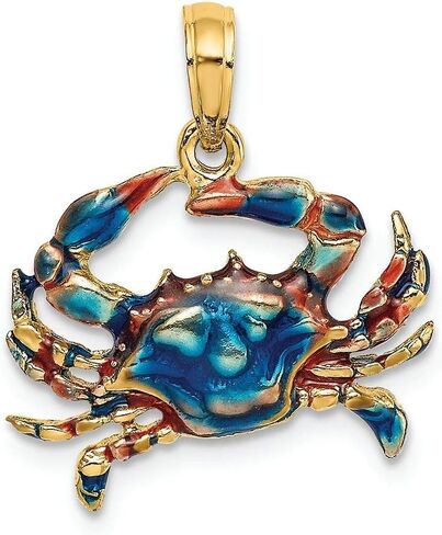 FJC Finejewelers سرطان البحر الأزرق من الذهب الأصفر عيار 14 قيراطًا مع سحر المينا الأزرق in Kuwait
