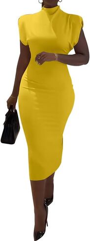 PINSV Maxi Dresses for Women Sleeveless High Neck Elegant Wedding Guest Formal Yellow L in Kuwait