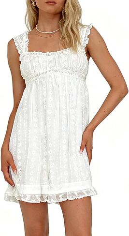 WephuPSho Women's Summer Sleeveless Babydoll Dress Casual Flowy Swing Y2k Mini Dresses Beach Vacation Party Sundress in Saudi Arabia