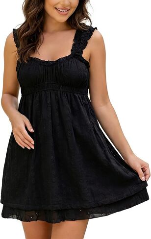 WephuPSho Women's Summer Sleeveless Babydoll Dress Casual Flowy Swing Y2k Mini Dresses Beach Vacation Party Sundress in Saudi Arabia