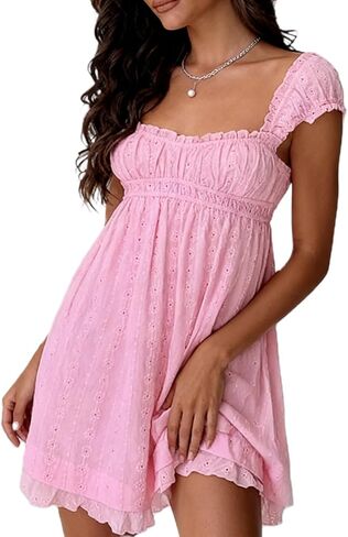 WephuPSho Women's Summer Sleeveless Babydoll Dress Casual Flowy Swing Y2k Mini Dresses Beach Vacation Party Sundress in Saudi Arabia