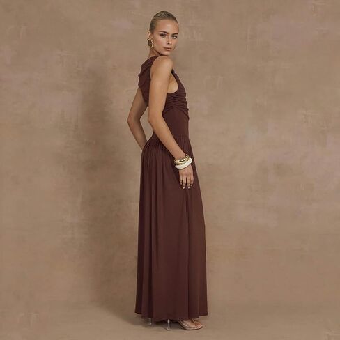 Women's Sleeveless Boat Neck Ruched Bodycon Maxi Dress Cocktail Long Dresses Elegant in Saudi Arabia