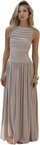 Women's Sleeveless Boat Neck Ruched Bodycon Maxi Dress Cocktail Long Dresses Elegant in Saudi Arabia