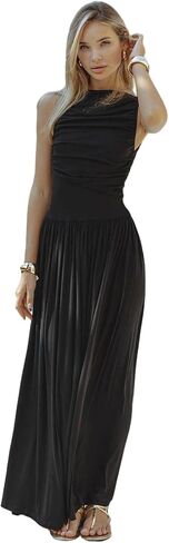Women's Sleeveless Boat Neck Ruched Bodycon Maxi Dress Cocktail Long Dresses Elegant in Saudi Arabia