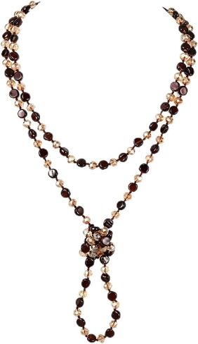 Trendy Infinity Wrap 60’’ Long Statement Necklace and Earrings Set - Hand Knotted Versatile Crystal and Shell Beads Strand Necklace - Beaded Boho Chic Strand Jewelry Set Gift for Women in Kuwait