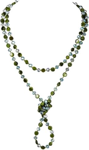 Trendy Infinity Wrap 60’’ Long Statement Necklace and Earrings Set - Hand Knotted Versatile Crystal and Shell Beads Strand Necklace - Beaded Boho Chic Strand Jewelry Set Gift for Women in Saudi Arabia