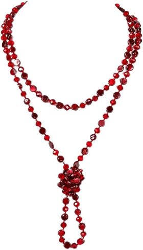 Trendy Infinity Wrap 60’’ Long Statement Necklace and Earrings Set - Hand Knotted Versatile Crystal and Shell Beads Strand Necklace - Beaded Boho Chic Strand Jewelry Set Gift for Women in Saudi Arabia