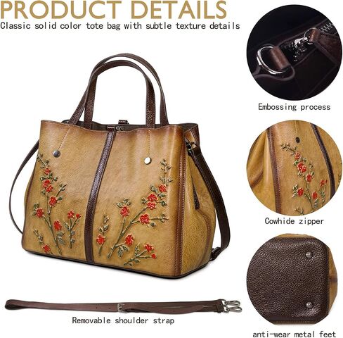 Genuine Leather Vintage Bag & Wallet Set for Women - Cowhide Crossbody Purse with RFID Blocking Wallet, Flower Embossed Retro Gift Combo in Saudi Arabia