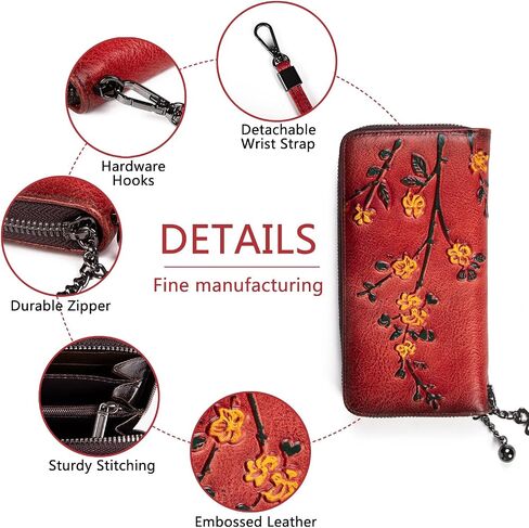 Genuine Leather Vintage Bag & Wallet Set for Women - Cowhide Crossbody Purse with RFID Blocking Wallet, Flower Embossed Retro Gift Combo in Saudi Arabia