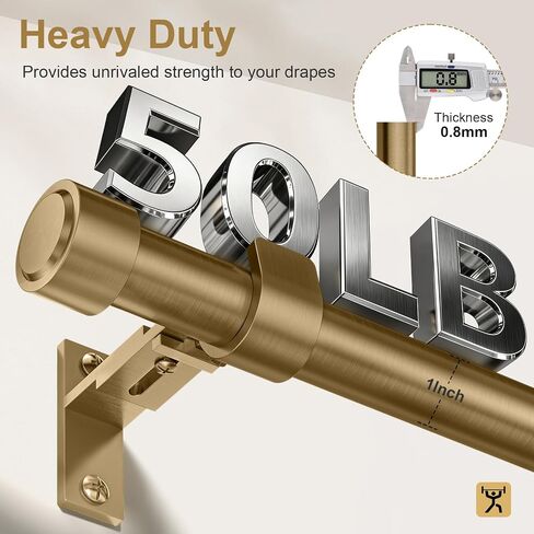 Warm Gold Brass Curtain Rod 36-144 Inches Adjustable, 1" Diameter Heavy Duty Window Rod with Solid Aluminum Finials & Heavy Duty Brackets for Bedroom Living Room Kitchen in Saudi Arabia