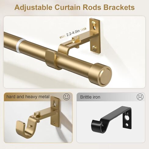Warm Gold Brass Curtain Rod 36-144 Inches Adjustable, 1" Diameter Heavy Duty Window Rod with Solid Aluminum Finials & Heavy Duty Brackets for Bedroom Living Room Kitchen in Saudi Arabia