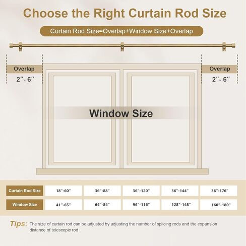 Warm Gold Brass Curtain Rod 36-144 Inches Adjustable, 1" Diameter Heavy Duty Window Rod with Solid Aluminum Finials & Heavy Duty Brackets for Bedroom Living Room Kitchen in Saudi Arabia