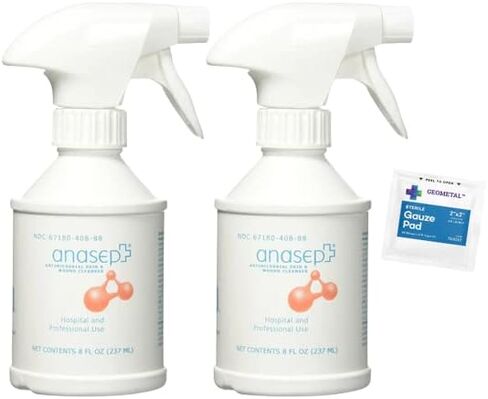 Anasept Skin and Wound Spray 8 oz Bottle with Finger Sprayer (Pack of 2) Wound Spray, Sterile Rinse, Comprehensive Wound Care for Effective Cleansing, Healing and Burn Relief with GeoMetal™ Gauze Pad in Saudi Arabia