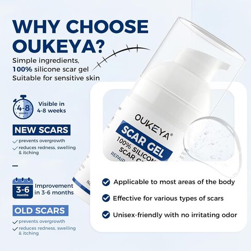 OUKEYA Silicone Scar Gel - 100% Silicone Cream Perfect for Sensitive Skin, Say Goodbye to Old and New Scars (30ml) in Kuwait