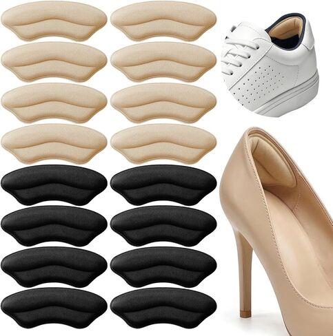 8 Pairs Heel Pads for Shoes High Heels, Inserts for Women Men, Heel Grips Liners Cushions, Protectors for Blisters Heel Pain and Slipping, Comfort Shoe Fillers for Sneakers Leather (Beige Black) in Saudi Arabia