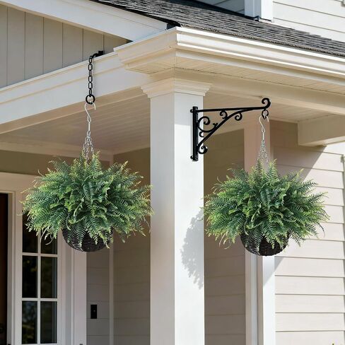 FOTEEWL Artificial Ferns Hanging Basket for Outdoor - 2 Sets Sun-Resistant Lifelike Plants Fake Fern Faux Greenery Bush for Porch, Home Garden, Farmhouse, Eaves, Yard Decor in Saudi Arabia