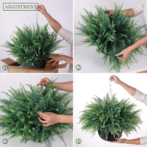 FOTEEWL Artificial Ferns Hanging Basket for Outdoor - 2 Sets Sun-Resistant Lifelike Plants Fake Fern Faux Greenery Bush for Porch, Home Garden, Farmhouse, Eaves, Yard Decor in Saudi Arabia