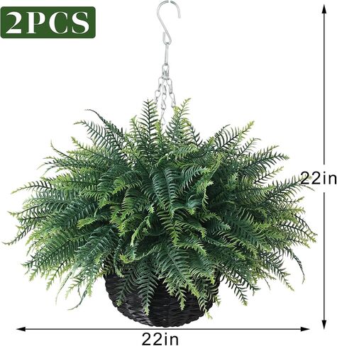 FOTEEWL Artificial Ferns Hanging Basket for Outdoor - 2 Sets Sun-Resistant Lifelike Plants Fake Fern Faux Greenery Bush for Porch, Home Garden, Farmhouse, Eaves, Yard Decor in Saudi Arabia