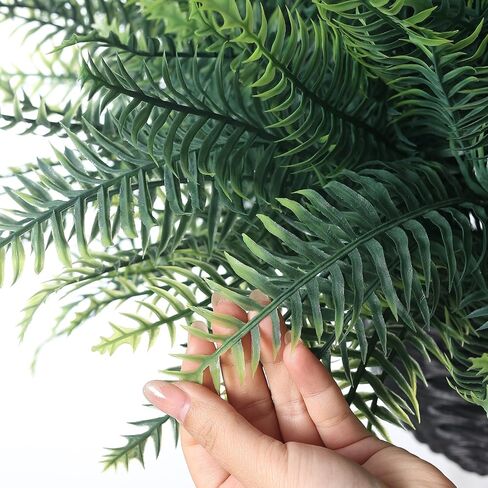 FOTEEWL Artificial Ferns Hanging Basket for Outdoor - 2 Sets Sun-Resistant Lifelike Plants Fake Fern Faux Greenery Bush for Porch, Home Garden, Farmhouse, Eaves, Yard Decor in Saudi Arabia