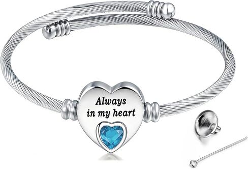 YOUFENG Urn Bracelet for Human Ashes Birthstone Cremation Adjustable Bracelets Stainless Steel Keepsake Cuff Bangle Jewelry for Men Women in Kuwait