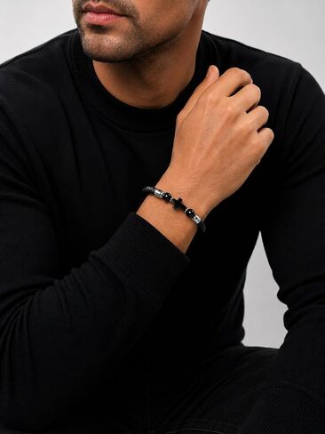 Men's Cross Bracelet Tiger Eye/Lapis Lazuli/Turquoise/Black Obsidian Braided Leather Cuff，Single & Double Layer Multilayer Woven Jewelry for Him in Kuwait