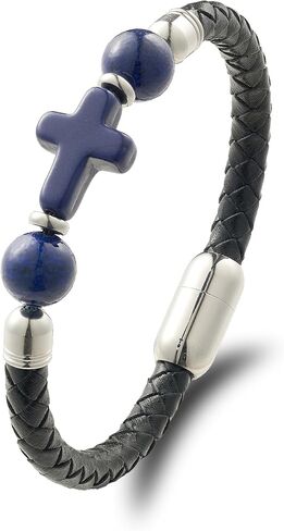 Men's Cross Bracelet Tiger Eye/Lapis Lazuli/Turquoise/Black Obsidian Braided Leather Cuff，Single & Double Layer Multilayer Woven Jewelry for Him in Saudi Arabia