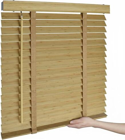 2" Cordless Bamboo Blinds,Indoor Windows Horizontal Blackout Wood Blinds, Room Darkening Window Shades for Interior Bedrooms, Living Rooms, Offices Natural 27.5" W x 64" H in Saudi Arabia