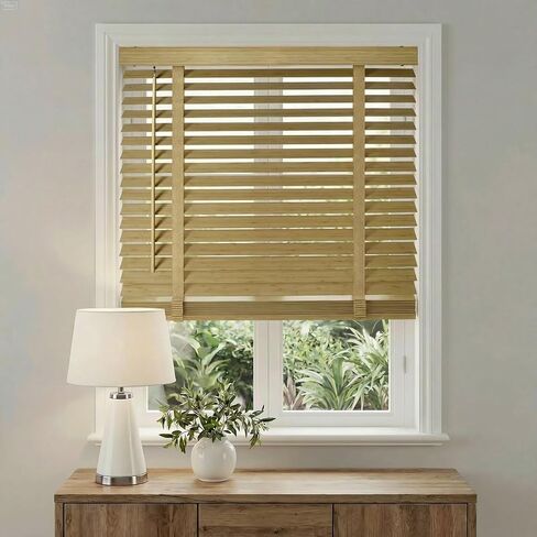 2" Cordless Bamboo Blinds,Indoor Windows Horizontal Blackout Wood Blinds, Room Darkening Window Shades for Interior Bedrooms, Living Rooms, Offices Natural 27.5" W x 64" H in Saudi Arabia