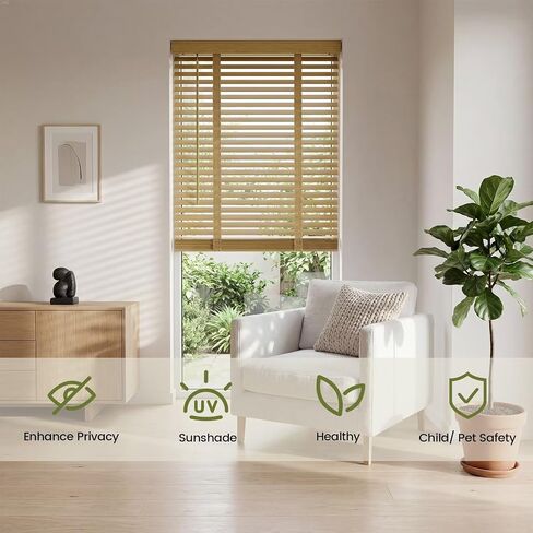2" Cordless Bamboo Blinds,Indoor Windows Horizontal Blackout Wood Blinds, Room Darkening Window Shades for Interior Bedrooms, Living Rooms, Offices Natural 27.5" W x 64" H in Saudi Arabia