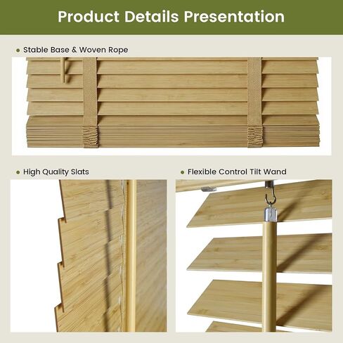 2" Cordless Bamboo Blinds,Indoor Windows Horizontal Blackout Wood Blinds, Room Darkening Window Shades for Interior Bedrooms, Living Rooms, Offices Natural 27.5" W x 64" H in Saudi Arabia