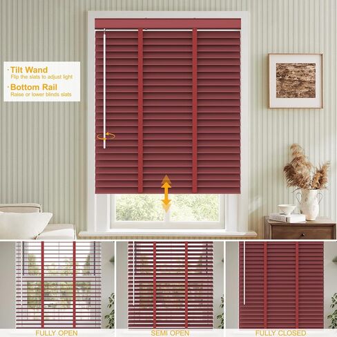 2" Slats Wooden Cordless Horizontal Blinds, Window Blind & Shades for Indoor Windows, Blackout Wooden Horizontal Window Shades for Bedroom, Kitchen, Living Room, Office in Saudi Arabia