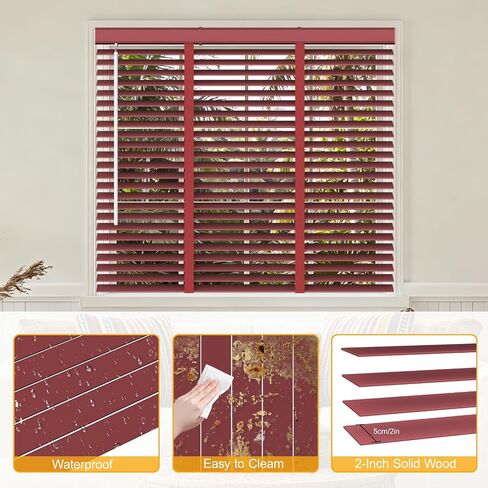 2" Slats Wooden Cordless Horizontal Blinds, Window Blind & Shades for Indoor Windows, Blackout Wooden Horizontal Window Shades for Bedroom, Kitchen, Living Room, Office in Saudi Arabia