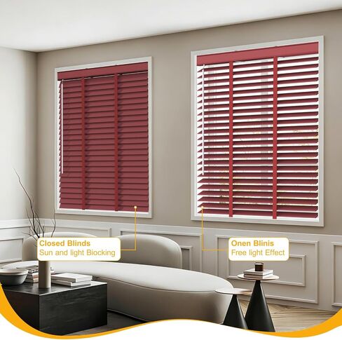 2" Slats Wooden Cordless Horizontal Blinds, Window Blind & Shades for Indoor Windows, Blackout Wooden Horizontal Window Shades for Bedroom, Kitchen, Living Room, Office in Saudi Arabia
