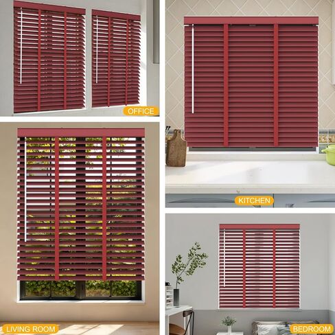 2" Slats Wooden Cordless Horizontal Blinds, Window Blind & Shades for Indoor Windows, Blackout Wooden Horizontal Window Shades for Bedroom, Kitchen, Living Room, Office in Saudi Arabia