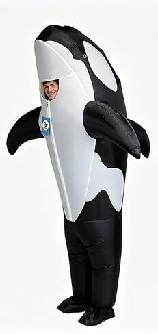 Inflatable Orca Costume, Air Blow up Killer Whale Jump suit Fancy Dress Funny Suit for Adults Cosplay Party Halloween in Kuwait