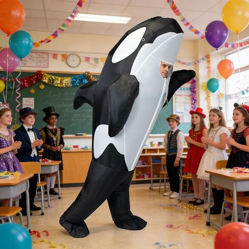 Inflatable Orca Costume, Air Blow up Killer Whale Jump suit Fancy Dress Funny Suit for Adults Cosplay Party Halloween in Kuwait