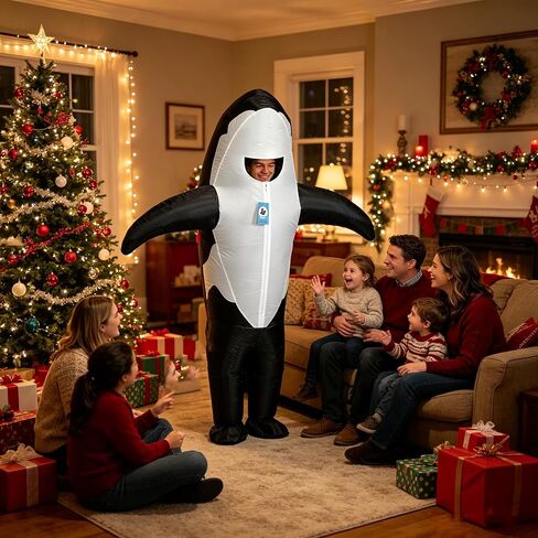 Inflatable Orca Costume, Air Blow up Killer Whale Jump suit Fancy Dress Funny Suit for Adults Cosplay Party Halloween in Kuwait