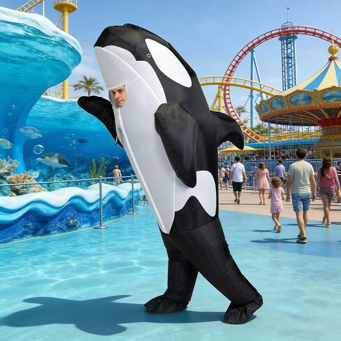Inflatable Orca Costume, Air Blow up Killer Whale Jump suit Fancy Dress Funny Suit for Adults Cosplay Party Halloween in Kuwait