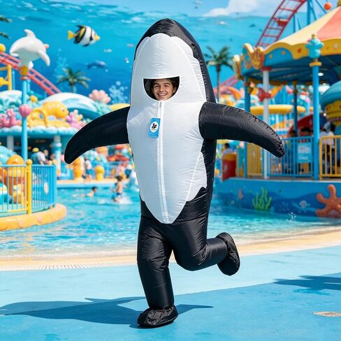 Inflatable Orca Costume, Air Blow up Killer Whale Jump suit Fancy Dress Funny Suit for Adults Cosplay Party Halloween in Kuwait