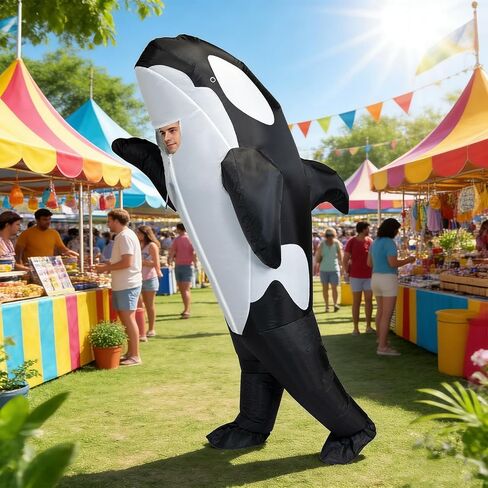 Inflatable Orca Costume, Air Blow up Killer Whale Jump suit Fancy Dress Funny Suit for Adults Cosplay Party Halloween in Kuwait