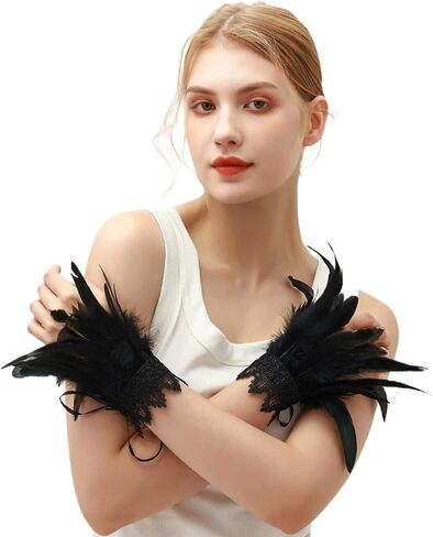 Gothic Feather Shawl Wrist Cuffs Costume for Carnival,Halloween,Cosplay Party in Kuwait