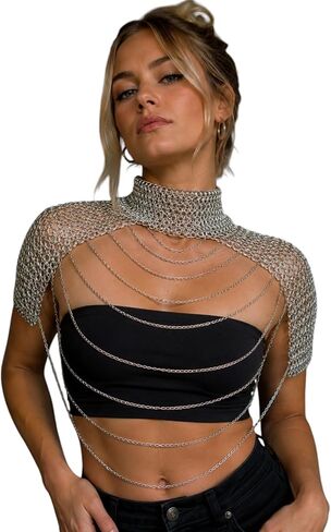 Women's Women’s Aluminium Chainmail Top Gothic Armor – Medieval Chainmail Crop Top for Cosplay, LARP & Renaissance FestivalChainmail Top 16 Gauge 10mm Rings Gothic Armor for Cosplay LARP Costume in Saudi Arabia