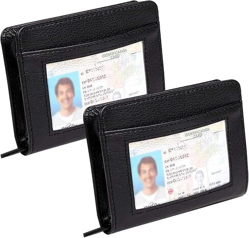 36 Slots Credit Card Holder Wallet: RFID Blocking Zipper Leather Credit Card Holder for Men with and ID Window, Pack of 2, Black in Saudi Arabia