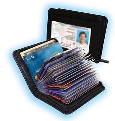 36 Slots Credit Card Holder Wallet: RFID Blocking Zipper Leather Credit Card Holder for Men with and ID Window, Pack of 2, Black in Saudi Arabia