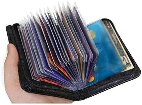36 Slots Credit Card Holder Wallet: RFID Blocking Zipper Leather Credit Card Holder for Men with and ID Window, Pack of 2, Black in Saudi Arabia