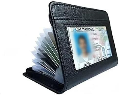 36 Slots Credit Card Holder Wallet: RFID Blocking Zipper Leather Credit Card Holder for Men with and ID Window, Pack of 2, Black in Saudi Arabia